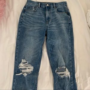 AE Mom jeans with knee rips